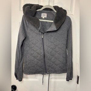 UGG Australia Gray zip up Quilted Women's Jacket with sherpa lined Hood